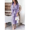 imageBTFBM Maxi Dresses for Women Fall 2025 Long Sleeve Lapel Neck Button Down Elegant Satin Belted Ruched Summer Shirt DressPurple