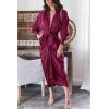 imageBTFBM Maxi Dresses for Women Fall 2025 Long Sleeve Lapel Neck Button Down Elegant Satin Belted Ruched Summer Shirt DressPurple Red