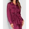 imageBTFBM Maxi Dresses for Women Fall 2025 Long Sleeve Lapel Neck Button Down Elegant Satin Belted Ruched Summer Shirt DressPurple Red