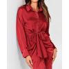 imageBTFBM Maxi Dresses for Women Fall 2025 Long Sleeve Lapel Neck Button Down Elegant Satin Belted Ruched Summer Shirt DressRed