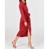 imageBTFBM Maxi Dresses for Women Fall 2025 Long Sleeve Lapel Neck Button Down Elegant Satin Belted Ruched Summer Shirt DressRed