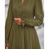 imageBTFBM Mini Dresses for Women 2025 Casual Lightweight Long Sleeve V Neck A Line Elastic Waist Party Holiday Dress PocketsArmy Green