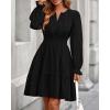 imageBTFBM Mini Dresses for Women 2025 Casual Lightweight Long Sleeve V Neck A Line Elastic Waist Party Holiday Dress PocketsBlack