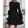 imageBTFBM Mini Dresses for Women 2025 Casual Lightweight Long Sleeve V Neck A Line Elastic Waist Party Holiday Dress PocketsBlack