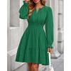 imageBTFBM Mini Dresses for Women 2025 Casual Lightweight Long Sleeve V Neck A Line Elastic Waist Party Holiday Dress PocketsDark Green