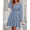 imageBTFBM Mini Dresses for Women 2025 Casual Lightweight Long Sleeve V Neck A Line Elastic Waist Party Holiday Dress PocketsDusty Blue