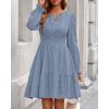 imageBTFBM Mini Dresses for Women 2025 Casual Lightweight Long Sleeve V Neck A Line Elastic Waist Party Holiday Dress PocketsDusty Blue