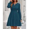 imageBTFBM Mini Dresses for Women 2025 Casual Lightweight Long Sleeve V Neck A Line Elastic Waist Party Holiday Dress PocketsLake Blue