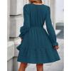 imageBTFBM Mini Dresses for Women 2025 Casual Lightweight Long Sleeve V Neck A Line Elastic Waist Party Holiday Dress PocketsLake Blue