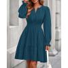 imageBTFBM Mini Dresses for Women 2025 Casual Lightweight Long Sleeve V Neck A Line Elastic Waist Party Holiday Dress PocketsLake Blue