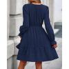 imageBTFBM Mini Dresses for Women 2025 Casual Lightweight Long Sleeve V Neck A Line Elastic Waist Party Holiday Dress PocketsNavy
