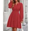 imageBTFBM Mini Dresses for Women 2025 Casual Lightweight Long Sleeve V Neck A Line Elastic Waist Party Holiday Dress PocketsRed