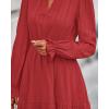 imageBTFBM Mini Dresses for Women 2025 Casual Lightweight Long Sleeve V Neck A Line Elastic Waist Party Holiday Dress PocketsRed