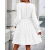 imageBTFBM Mini Dresses for Women 2025 Casual Lightweight Long Sleeve V Neck A Line Elastic Waist Party Holiday Dress PocketsWhite