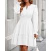 imageBTFBM Mini Dresses for Women 2025 Casual Lightweight Long Sleeve V Neck A Line Elastic Waist Party Holiday Dress PocketsWhite