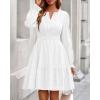 imageBTFBM Mini Dresses for Women 2025 Casual Lightweight Long Sleeve V Neck A Line Elastic Waist Party Holiday Dress PocketsWhite