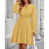 imageBTFBM Mini Dresses for Women 2025 Casual Lightweight Long Sleeve V Neck A Line Elastic Waist Party Holiday Dress PocketsYellow