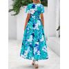 imageBTFBM Summer Dresses for Women 2025 Floral Casual Short Sleeve V Neck Elastic Waist Maxi Wedding Guest Dress PocketsFloral Blue Green