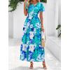imageBTFBM Summer Dresses for Women 2025 Floral Casual Short Sleeve V Neck Elastic Waist Maxi Wedding Guest Dress PocketsFloral Blue Green