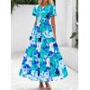 imageBTFBM Summer Dresses for Women 2025 Floral Casual Short Sleeve V Neck Elastic Waist Maxi Wedding Guest Dress PocketsFloral Blue Green