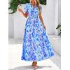 imageBTFBM Summer Dresses for Women 2025 Floral Casual Short Sleeve V Neck Elastic Waist Maxi Wedding Guest Dress PocketsFloral Blue Purple
