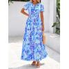 imageBTFBM Summer Dresses for Women 2025 Floral Casual Short Sleeve V Neck Elastic Waist Maxi Wedding Guest Dress PocketsFloral Blue Purple