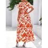 imageBTFBM Summer Dresses for Women 2025 Floral Casual Short Sleeve V Neck Elastic Waist Maxi Wedding Guest Dress PocketsFloral Brick Red