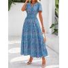 imageBTFBM Summer Dresses for Women 2025 Floral Casual Short Sleeve V Neck Elastic Waist Maxi Wedding Guest Dress PocketsFloral Dark Blue