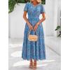 imageBTFBM Summer Dresses for Women 2025 Floral Casual Short Sleeve V Neck Elastic Waist Maxi Wedding Guest Dress PocketsFloral Dark Blue