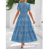 imageBTFBM Summer Dresses for Women 2025 Floral Casual Short Sleeve V Neck Elastic Waist Maxi Wedding Guest Dress PocketsFloral Dark Blue