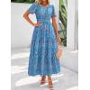 imageBTFBM Summer Dresses for Women 2025 Floral Casual Short Sleeve V Neck Elastic Waist Maxi Wedding Guest Dress PocketsFloral Dark Blue