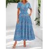imageBTFBM Summer Dresses for Women 2025 Floral Casual Short Sleeve V Neck Elastic Waist Maxi Wedding Guest Dress PocketsFloral Dark Blue