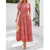 imageBTFBM Summer Dresses for Women 2025 Floral Casual Short Sleeve V Neck Elastic Waist Maxi Wedding Guest Dress PocketsFloral Orange Red