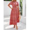 imageBTFBM Summer Dresses for Women 2025 Floral Casual Short Sleeve V Neck Elastic Waist Maxi Wedding Guest Dress PocketsFloral Orange Red