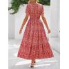 imageBTFBM Summer Dresses for Women 2025 Floral Casual Short Sleeve V Neck Elastic Waist Maxi Wedding Guest Dress PocketsFloral Orange Red