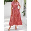 imageBTFBM Summer Dresses for Women 2025 Floral Casual Short Sleeve V Neck Elastic Waist Maxi Wedding Guest Dress PocketsFloral Orange Red