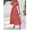 imageBTFBM Summer Dresses for Women 2025 Floral Casual Short Sleeve V Neck Elastic Waist Maxi Wedding Guest Dress PocketsFloral Orange Red