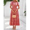 imageBTFBM Summer Dresses for Women 2025 Floral Casual Short Sleeve V Neck Elastic Waist Maxi Wedding Guest Dress PocketsFloral Orange Red
