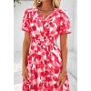 imageBTFBM Summer Dresses for Women 2025 Floral Casual Short Sleeve V Neck Elastic Waist Maxi Wedding Guest Dress PocketsFloral Red