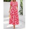 imageBTFBM Summer Dresses for Women 2025 Floral Casual Short Sleeve V Neck Elastic Waist Maxi Wedding Guest Dress PocketsFloral Red