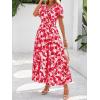 imageBTFBM Summer Dresses for Women 2025 Floral Casual Short Sleeve V Neck Elastic Waist Maxi Wedding Guest Dress PocketsFloral Red
