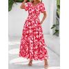 imageBTFBM Summer Dresses for Women 2025 Floral Casual Short Sleeve V Neck Elastic Waist Maxi Wedding Guest Dress PocketsFloral Red