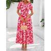 imageBTFBM Summer Dresses for Women 2025 Floral Casual Short Sleeve V Neck Elastic Waist Maxi Wedding Guest Dress PocketsFloral Red