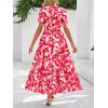 imageBTFBM Summer Dresses for Women 2025 Floral Casual Short Sleeve V Neck Elastic Waist Maxi Wedding Guest Dress PocketsFloral Red