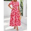 imageBTFBM Summer Dresses for Women 2025 Floral Casual Short Sleeve V Neck Elastic Waist Maxi Wedding Guest Dress PocketsFloral Red