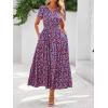 imageBTFBM Summer Dresses for Women 2025 Floral Casual Short Sleeve V Neck Elastic Waist Maxi Wedding Guest Dress PocketsFloral Red Blue