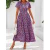 imageBTFBM Summer Dresses for Women 2025 Floral Casual Short Sleeve V Neck Elastic Waist Maxi Wedding Guest Dress PocketsFloral Red Blue