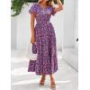 imageBTFBM Summer Dresses for Women 2025 Floral Casual Short Sleeve V Neck Elastic Waist Maxi Wedding Guest Dress PocketsFloral Red Blue