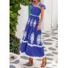 imageBTFBM Summer Dresses for Women 2025 Floral Smocked Boho Sleeveless Square Neck A Line Casual Beach Maxi Dress PocketsBlue