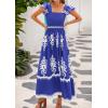 imageBTFBM Summer Dresses for Women 2025 Floral Smocked Boho Sleeveless Square Neck A Line Casual Beach Maxi Dress PocketsBlue